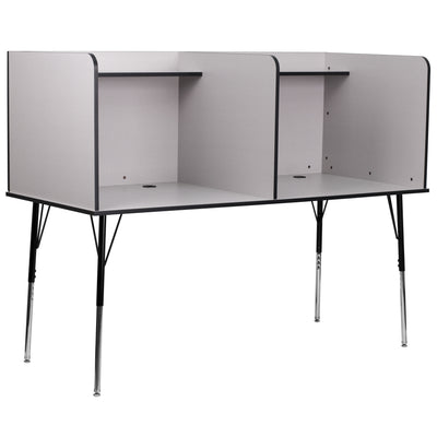 gray dual study carrel with adjustable legs