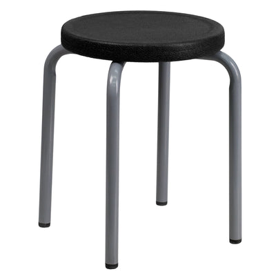 black plastic student stack stool with gray metal legs