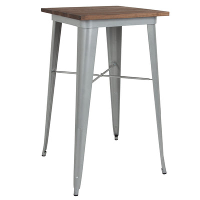 23.5" Square Metal Indoor Bar Height Table with Rustic Wood Top - View 1