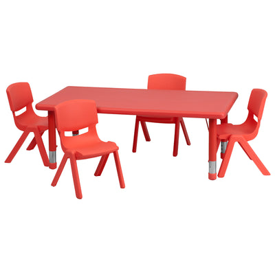 24"W x 48"L Rectangular Plastic Height Adjustable Activity Table Set with 4 Chairs - View 1