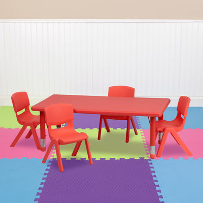 24"W x 48"L Rectangular Plastic Height Adjustable Activity Table Set with 4 Chairs - View 2