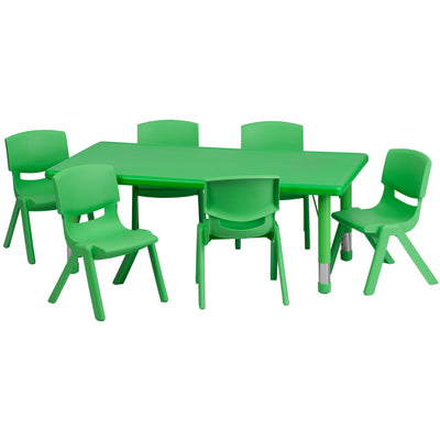 24"W x 48"L Rectangular Plastic Height Adjustable Activity Table Set with 6 Chairs - View 1