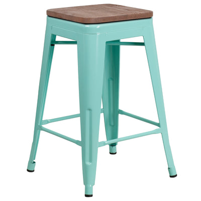 24" High Backless Counter Height Stool with Square Wood Seat - View 1