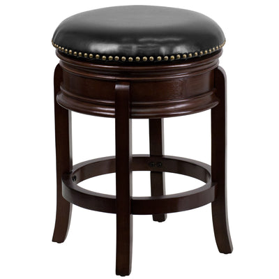 24'' High Backless Wood Counter Height Stool with Carved Apron and LeatherSoftSoft Swivel Seat - View 1