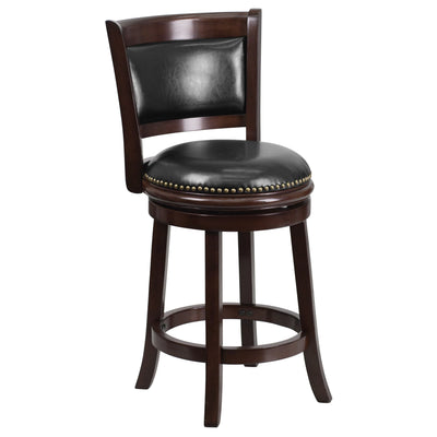 24'' High Wood Counter Height Stool with Panel Back and LeatherSoft Swivel Seat - View 1