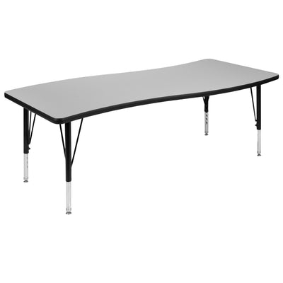 26"W x 60"L Rectangle Wave Flexible Collaborative Thermal Laminate Activity Table - Height Adjustable Short Legs - View 1