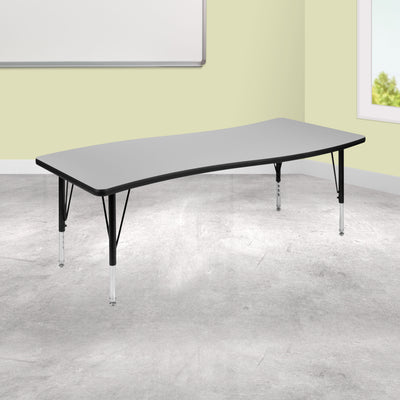 26"W x 60"L Rectangle Wave Flexible Collaborative Thermal Laminate Activity Table - Height Adjustable Short Legs - View 2