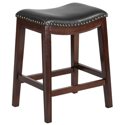 26'' High Backless Wood Counter Height Stool with LeatherSoft Saddle Seat - View 1