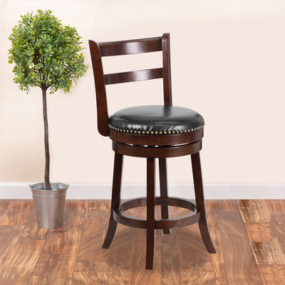 26'' High Wood Counter Height Stool with Single Slat Ladder Back and LeatherSoft Swivel Seat - View 2