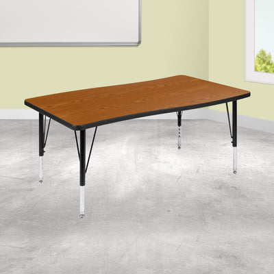 28"W x 47.5"L Rectangle Wave Flexible Collaborative Thermal Laminate Activity Table - Height Adjustable Short Legs - View 2