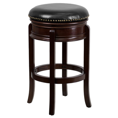 29'' High Backless Wood Barstool with Carved Apron and LeatherSoftSoft Swivel Seat - View 1