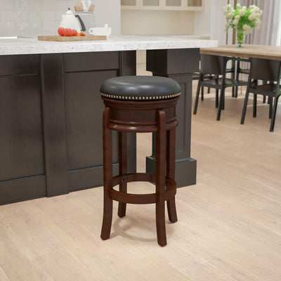 29'' High Backless Wood Barstool with Carved Apron and LeatherSoftSoft Swivel Seat - View 2