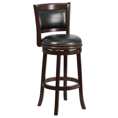 29'' High Wood Barstool with Panel Back and LeatherSoft Swivel Seat - View 1