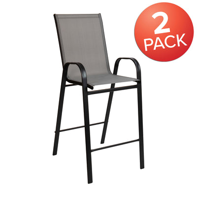 2 Pack Brazos Series Outdoor Barstools with Flex Comfort Material and Metal Frame - View 2