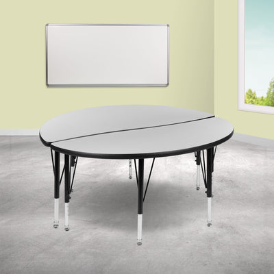 2 Piece 47.5" Circle Wave Flexible Grey Thermal Laminate Activity Table Set - Height Adjustable Short Legs - View 2