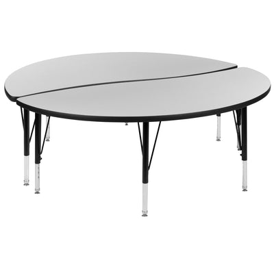 2 Piece 60" Circle Wave Flexible Grey Thermal Laminate Activity Table Set - Height Adjustable Short Legs - View 1