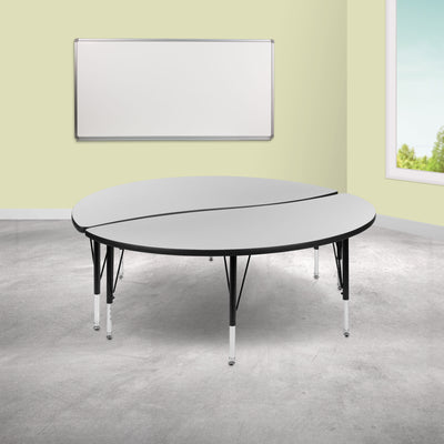 2 Piece 60" Circle Wave Flexible Grey Thermal Laminate Activity Table Set - Height Adjustable Short Legs - View 2