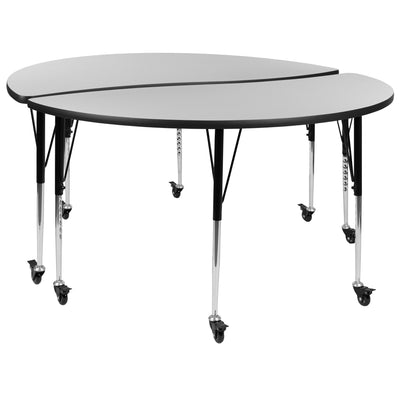 2 Piece Mobile 60" Circle Wave Flexible Grey Thermal Laminate Adjustable Activity Table Set - View 1