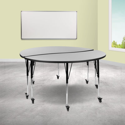 2 Piece Mobile 60" Circle Wave Flexible Grey Thermal Laminate Adjustable Activity Table Set - View 2