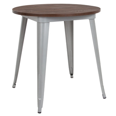 30" Round Metal Indoor Table with Rustic Wood Top - View 1