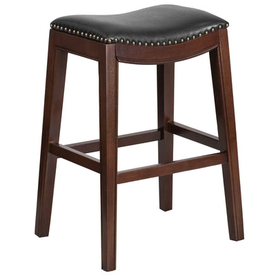 30'' High Backless Wood Barstool with LeatherSoft Saddle Seat - View 1