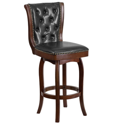 30'' High Wood Barstool with Button Tufted Back and LeatherSoft Swivel Seat - View 1