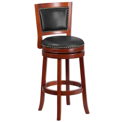 30'' High Wood Barstool with Open Panel Back and LeatherSoft Swivel Seat - View 1