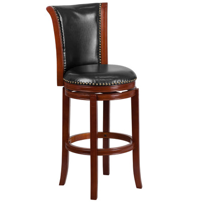 30'' High Wood Barstool with Panel Back and LeatherSoft Swivel Seat - View 1