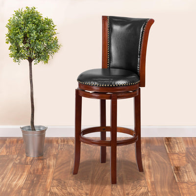 30'' High Wood Barstool with Panel Back and LeatherSoft Swivel Seat - View 2