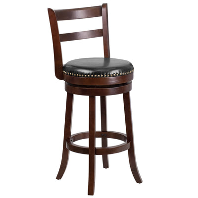 30'' High Wood Barstool with Single Slat Ladder Back and LeatherSoft Swivel Seat - View 1