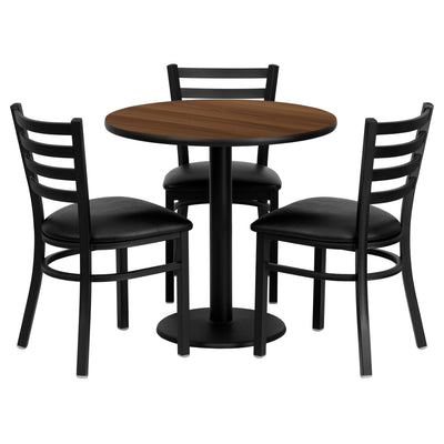 30'' Round Laminate Table Set with 3 Ladder Back Metal Chairs - View 1