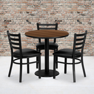 30'' Round Laminate Table Set with 3 Ladder Back Metal Chairs - View 2