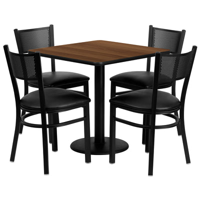 30'' Square Laminate Table Set with 4 Grid Back Metal Chairs - View 1