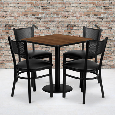 30'' Square Laminate Table Set with 4 Grid Back Metal Chairs - View 2