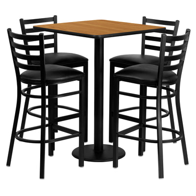 30'' Square Laminate Table Set with 4 Ladder Back Metal Barstools - View 1