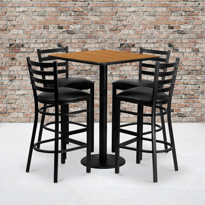 30'' Square Laminate Table Set with 4 Ladder Back Metal Barstools - View 2