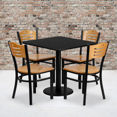30'' Square Laminate Table Set with 4 Wood Slat Back Metal Chairs - View 2