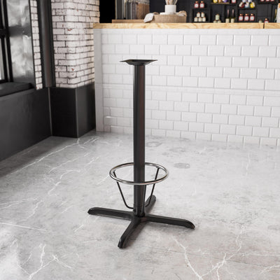 30'' x 30'' Restaurant Table X-Base with 3'' Dia. Bar Height Column and Foot Ring - View 2