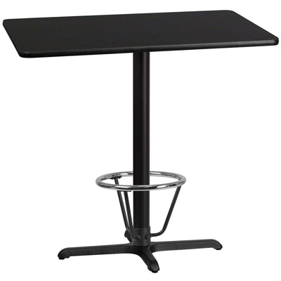 30'' x 42'' Rectangular Laminate Table Top with 23.5'' x 29.5'' Bar Height Table Base and Foot Ring - View 1
