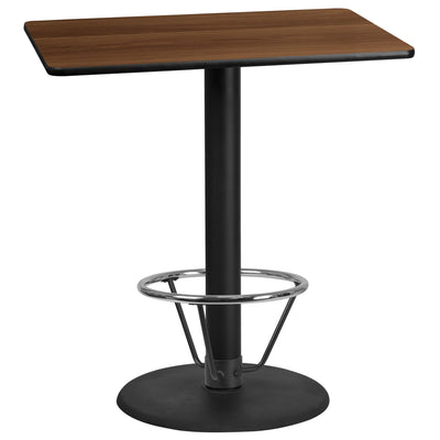 30'' x 42'' Rectangular Laminate Table Top with 24'' Round Bar Height Table Base and Foot Ring - View 1