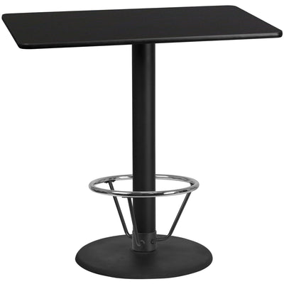 30'' x 48'' Rectangular Laminate Table Top with 24'' Round Bar Height Table Base and Foot Ring - View 1