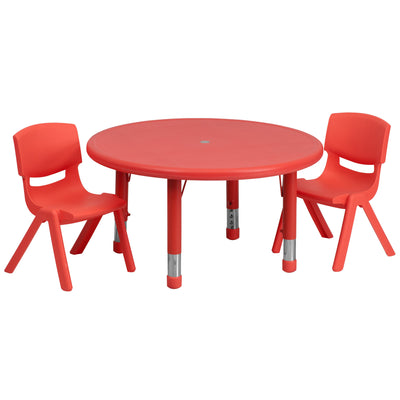 33" Round Plastic Height Adjustable Activity Table Set with 2 Chairs - View 1