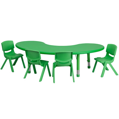 35"W x 65"L Half-Moon Plastic Height Adjustable Activity Table Set with 4 Chairs - View 1
