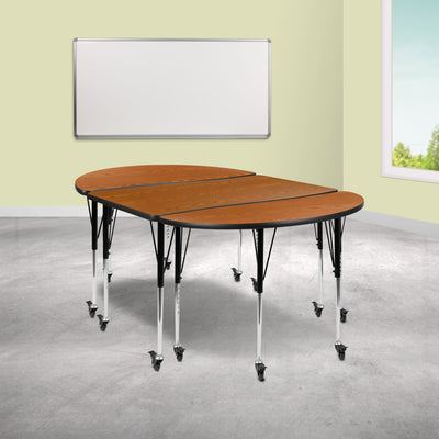 3 Mobile Piece 76" Oval Wave Flexible Grey Thermal Laminate Activity Table Set - Standard Height Adjustable Legs - View 2