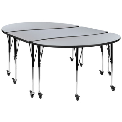3 Mobile Piece 86" Oval Wave Flexible Grey Thermal Laminate Activity Table Set - Standard Height Adjustable Legs - View 1