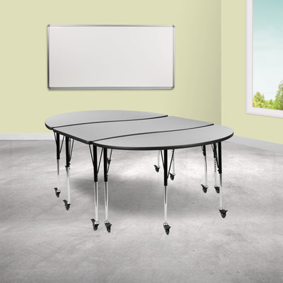 3 Mobile Piece 86" Oval Wave Flexible Grey Thermal Laminate Activity Table Set - Standard Height Adjustable Legs - View 2