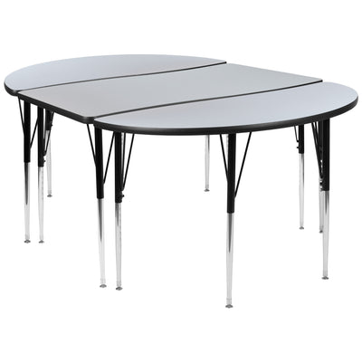 3 Piece 76" Oval Wave Flexible Grey Thermal Laminate Activity Table Set - Standard Height Adjustable Legs - View 1