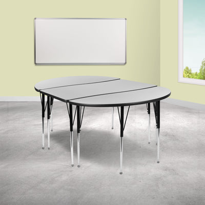 3 Piece 76" Oval Wave Flexible Grey Thermal Laminate Activity Table Set - Standard Height Adjustable Legs - View 2