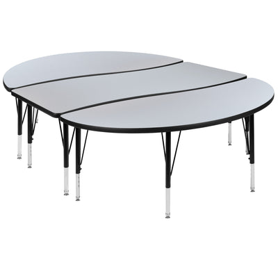 3 Piece 86" Oval Wave Flexible Grey Thermal Laminate Activity Table Set - Height Adjustable Short Legs - View 1