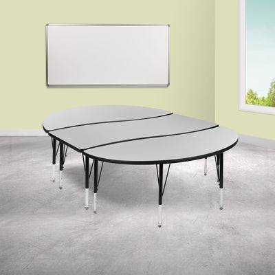 3 Piece 86" Oval Wave Flexible Grey Thermal Laminate Activity Table Set - Height Adjustable Short Legs - View 2